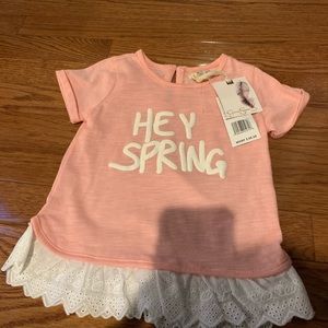 Hey spring pink shirt with white lace